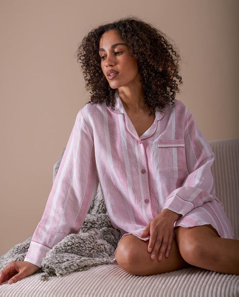 The Linen Edit Womens Printed Stripe Nightshirt