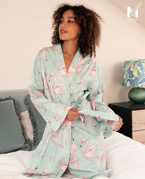 Francesca Womens Flamingo Print Short Dressing Gown