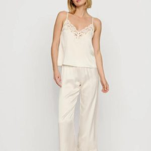 Washable Silk with Lace Embroidery Cami & Pant PJ Set