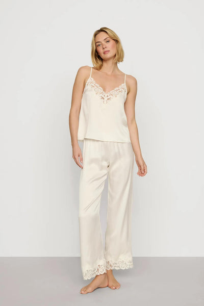 Washable Silk with Lace Embroidery Cami & Pant PJ Set