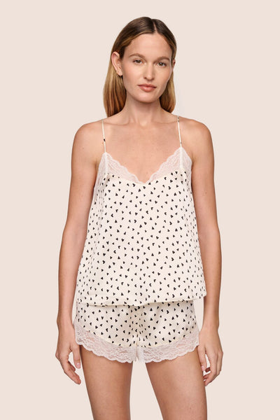 Washable Silk Printed Lace Cami & Short Set